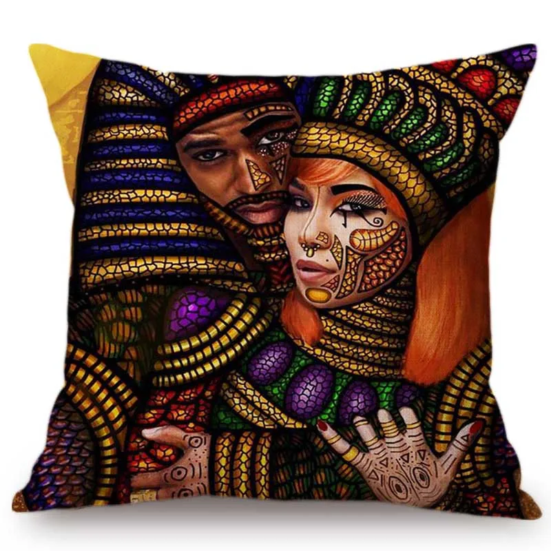 

18" Beauty Fashion Store Africa Girl Queen Color Painting Art Decorative Pillow Fashion Girls Room Decoration Gift Cushion Cover