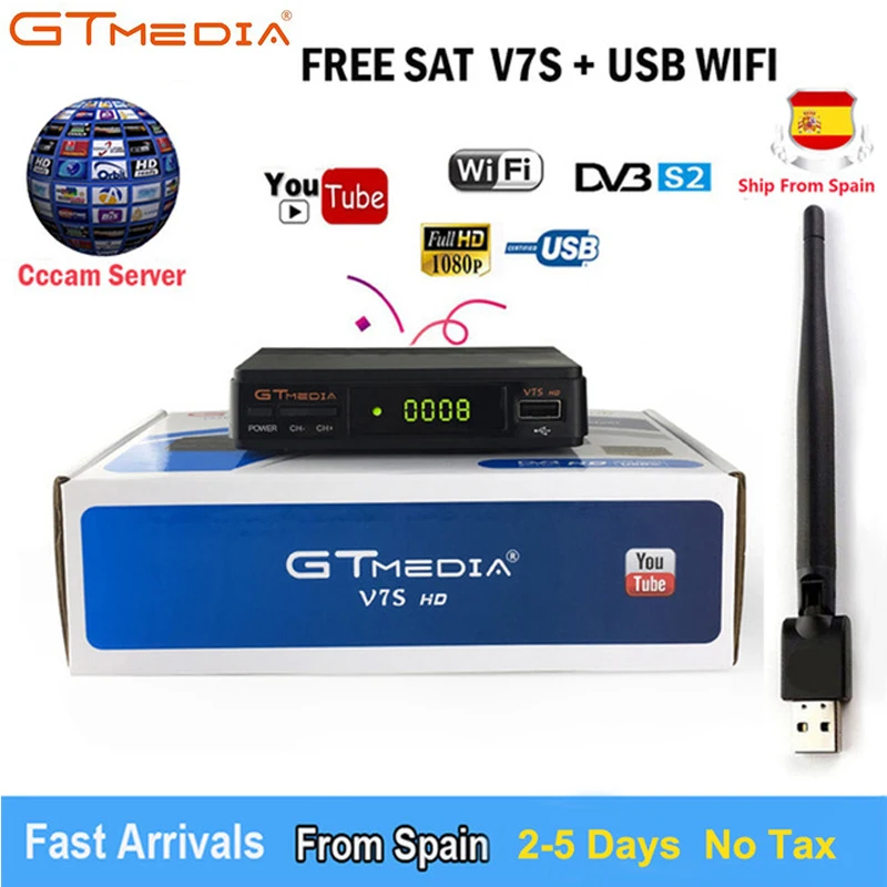 

Hot sale Satellite TV Receiver Gtmedia V7S HD Receptor with 1year Europe 4Cline for Spain DVB-S2 Satellite Decoder Freesat V7 HD