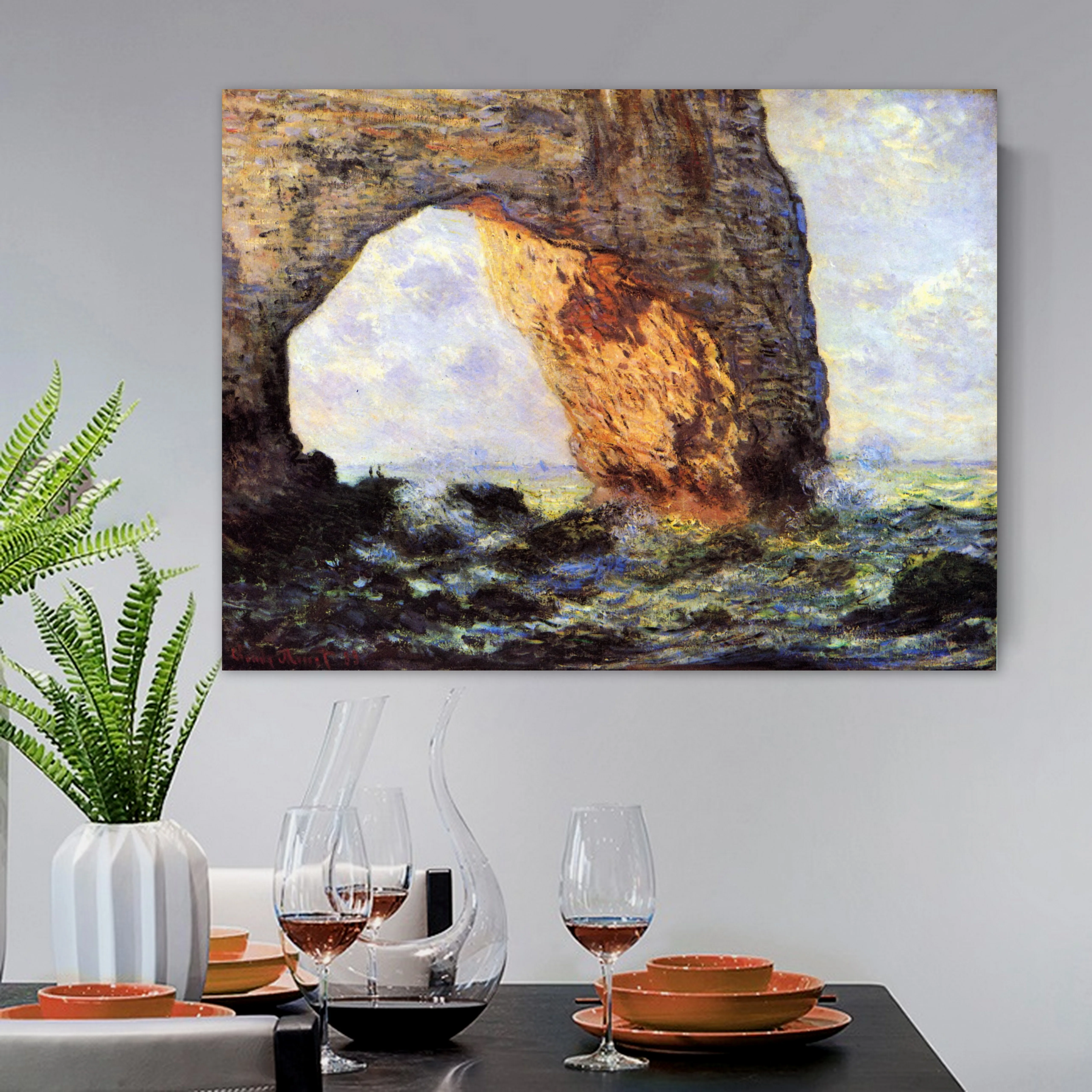 

The Cliff at Etretat Claude Monet Famous Old Impressionist Artist Original Canvas Painting Print Home and Living Room Wall Art