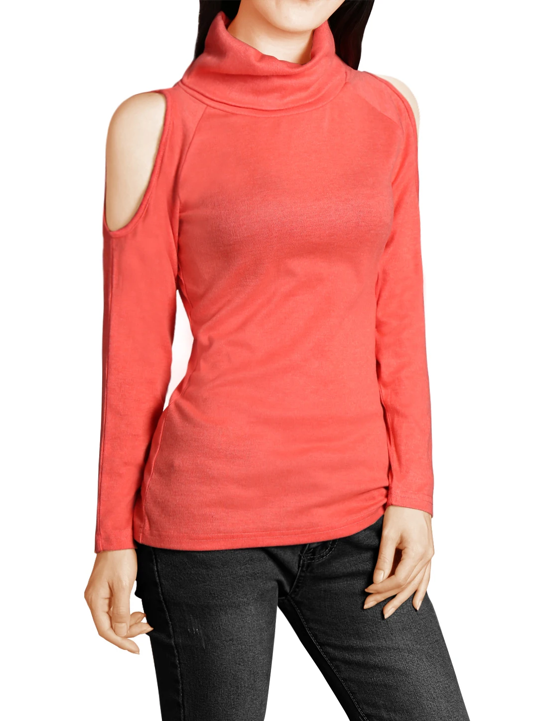 Allegra K Ladies Cut Out Shoulder Cowl Neck Long Raglan Sleeve Casual