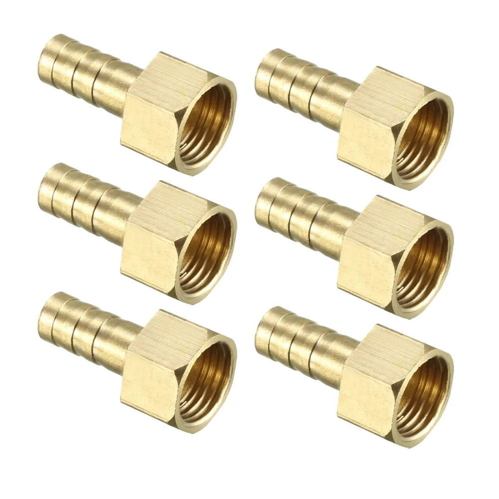 

UXCEL 6Pcs Barb Hose Fitting Brass Connector Adapter 6/8/10/12mm Barbed x 1/4 PT,1/8 PT Female Pipe for Air Water Fuel Oil