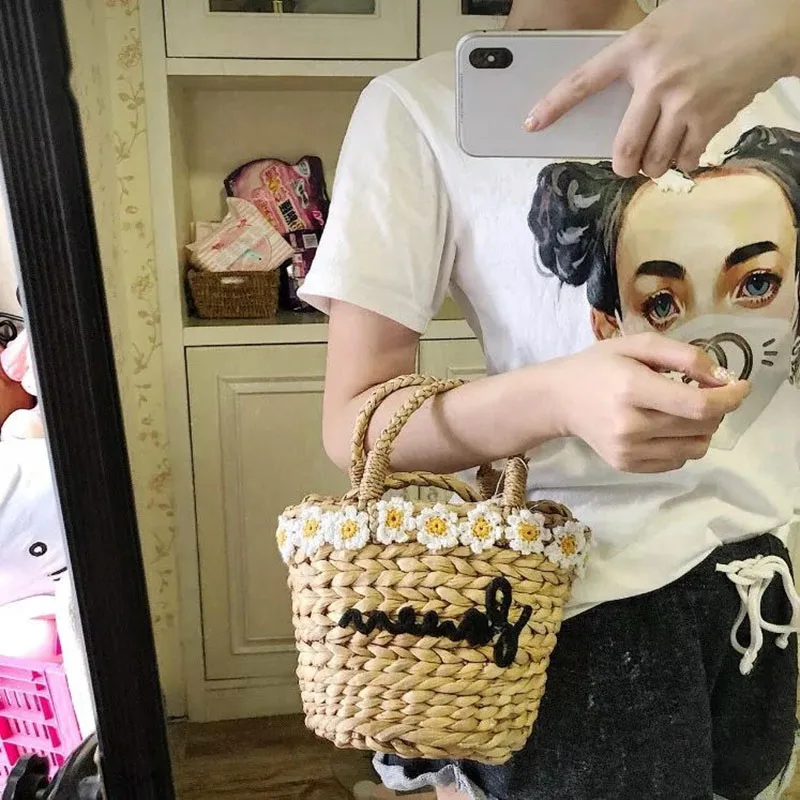 Women Summer Beach Handbag Female Straw Bags Vintage Handmade Lady Shoulder Bag Travel Flower Mini Weave Crossbody Tote SS3117 (10)