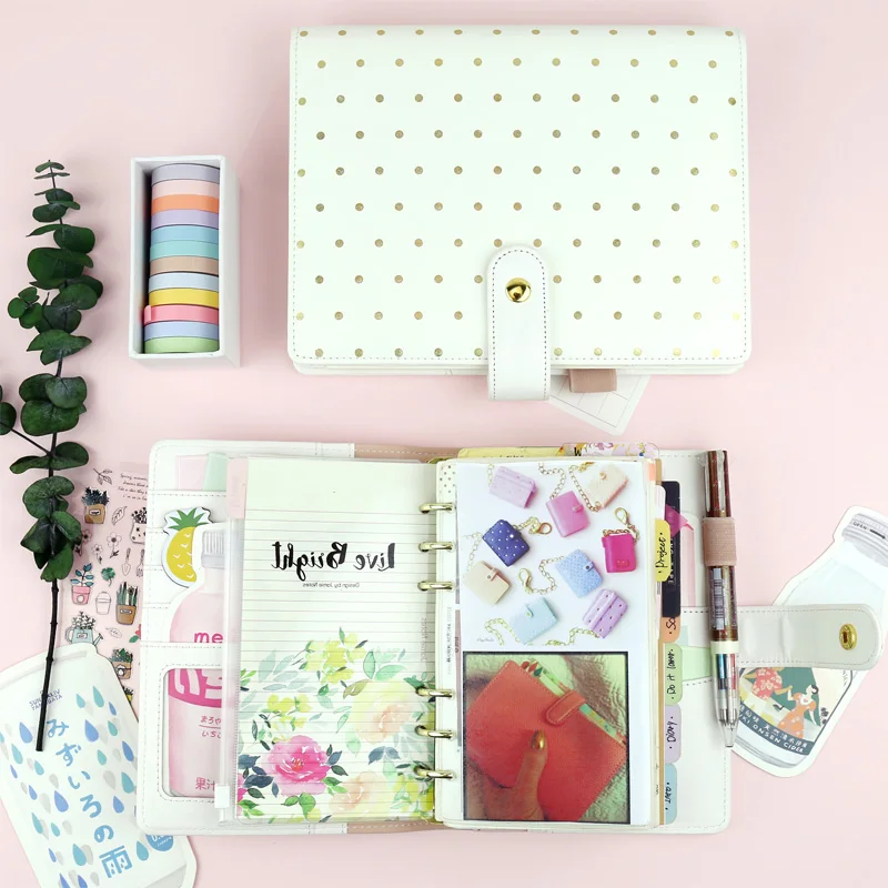 2018 New Arrive Yiwi Creative Golden Wave Point White A5 A6 DIY Planner 6 Loose Leaf Binder Notebook Stationery