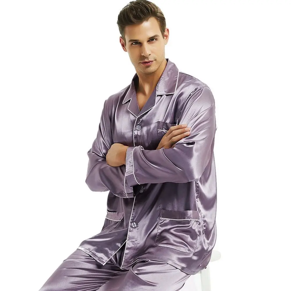 soft cotton pyjamas Mens Silk satin Pajamas Set  Pajama Pyjamas  Set  PJS Sleepwear Loungewear  S,M,L,XL,XXL,XXXL,4XL Plus Size_Gifts mens silk pajama set Pajama Sets