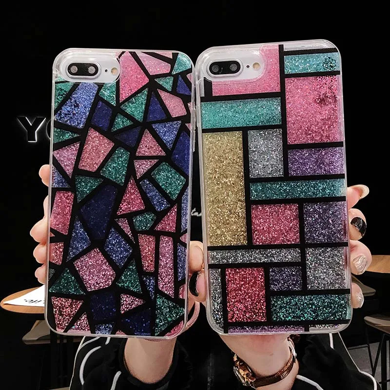 Luxury Fashion Colorful Shape Pattern Bling Glitter Liquid Quicksand Soft TPU Phone Case Cover For iPhone XR XS Max X 6 6s 7 8P |