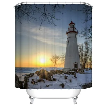 

Portland Spring Point Winter Sunrise Lighthouse Boats World Map Shower Curtain