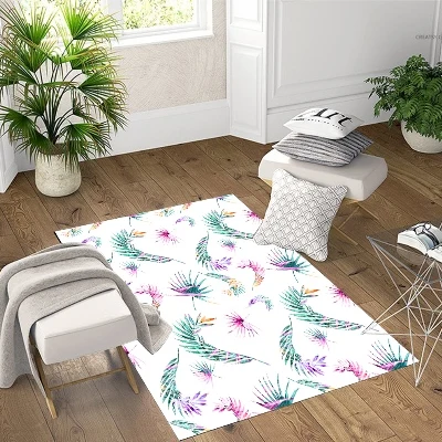 Зеленый Фиолетовый Перья тропический 3d принт Нескользящая микрофибра Гостиная декоративный современный моющийся коврик
