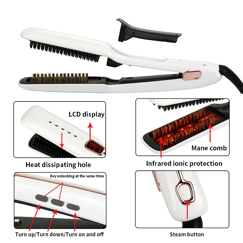 Паровой выпрямитель для волос плоский Утюг турмалин Керамический инфракрасный электрический выпрямитель для волос щетка для волос Утюг салонный инструмент для стайлинга