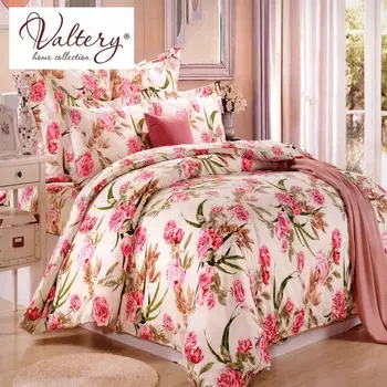 

100% cotton satin jacquard flowers luxury bedding sets queen king size duvet cover bed sheet set bed set bed linen kit plaid