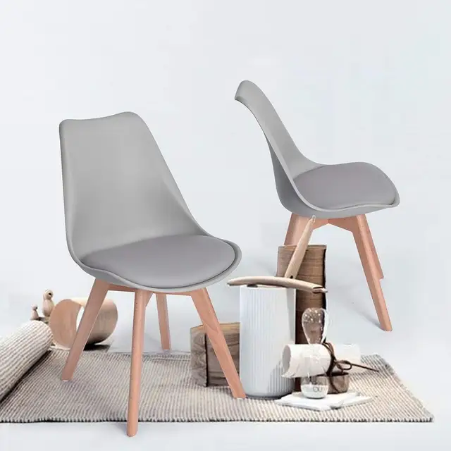 Best Price Set of 2 Tulip Dining/Office Chair with Solid Wood Beech Legs, Eggree Armless Padded Design Chairs for Extra Comfort - Grey Best Price Set of 2 Tulip Dining/Office Chair with Solid Wood Beech Legs, Eggree Armless Padded Design Chairs for Extra Comfort - Grey