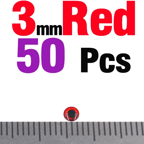 MNFT 50 шт./лот, 3 мм, 4 мм, 5 мм, 7 мм, 9 мм, Chartreuse Eyes, 3D голографическая приманка для рыбалки, завязывающая глаза, приманки - Цвет: 50PCS 3mm Red