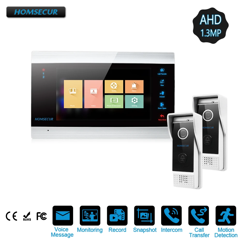 

HOMSECUR 7" Wired AHD1.3MP Video Door Entry Security Intercom with Motion Detection,Voice Message (BC031HD-B+BM705HD-B)