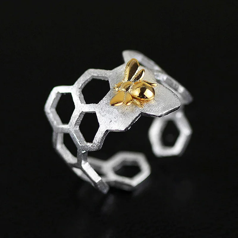 ACECARE пчела полые кольцо из серебра 925 пробы ювелирные кольца чистого серебра соты дизайн кольцо для женщин праздничный свадебный Венчальный кольцо