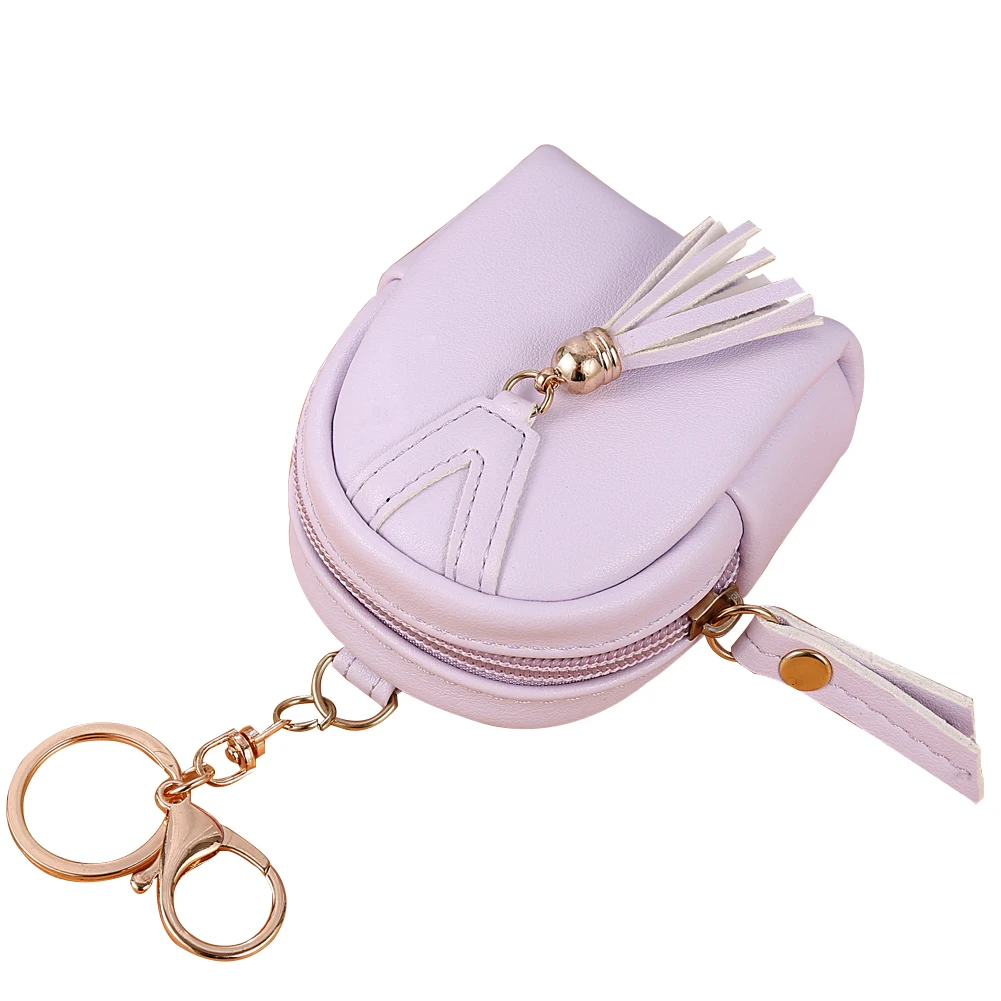 Модные женские кисточки на молнии из искусственной кожи квадратный креативный милый мешочек для монет мини брелок с кисточками рюкзак сумка прекрасный подарок - Цвет: Light Purple