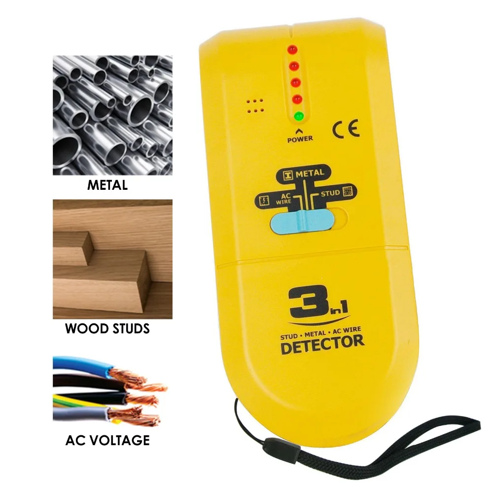 

3 in 1 Stud / Metal / AC Wire Detector, Handheld Wall Wood Metallic Pipe Voltage Live Scanner Finder Tracker w/ Spotlight