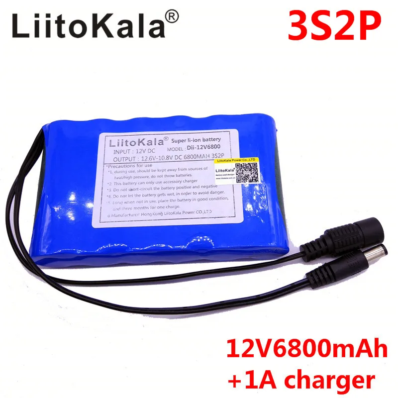 LiitoKala портативный супер 18650 перезаряжаемый комплект литий-ионный батарей Емкость DC 12 V 6800 Mah CCTV Cam Монитор 12,6 V 1A зарядное устройство