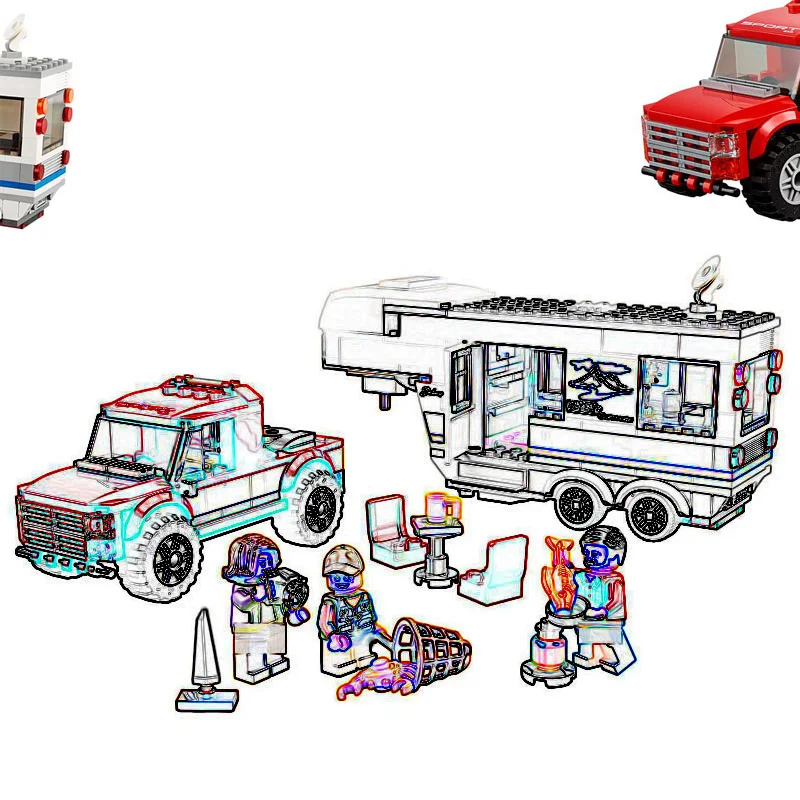 

60182 360pcs City Series The Pick Up Truck Caravan Camper Building Blocks Brick Educational Toys For Children 10871 Gift