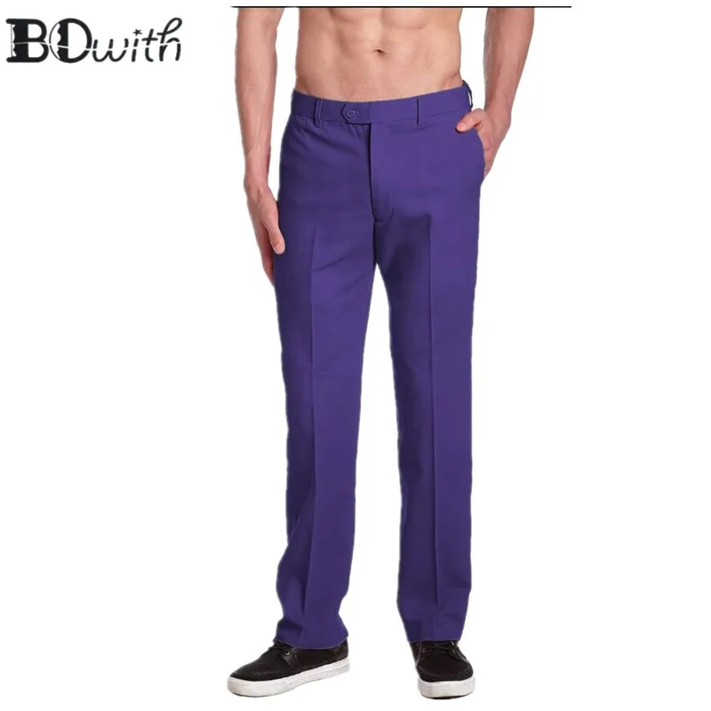 Фиолетовый мужской облегающий костюм брюки повседневные Свадебные прямые мужские брюки плоские передние платья Брюки для праздничной вечеринки