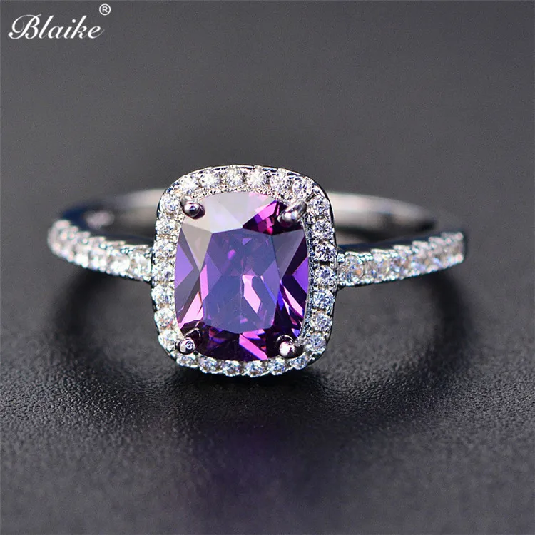Blaike Мистик огненный опал синий/белый/фиолетовый/кольцо с зеленым камнем для женщин 925 пробы заполненный серебром разноцветный камень кольцо подарок - Цвет основного камня: Purple Zircon Ring