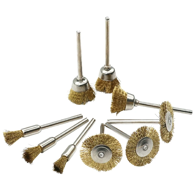 Gold 10pcs 10 шт./компл. латунная проволочная щетка подходит для вращающихся инструментов Dremel 1/"(3 мм) для конических фрез - Цвет: Gold 10pcs