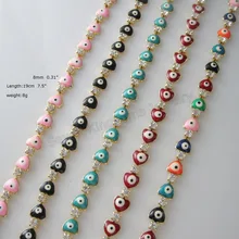 Минимальный заказ 10$/можно смешать/7," Ширина 8 мм 0,31" 8 г леди-желтый покрытый золотом злой глаз 5 видов стилей эмалированное сердце браслет с камнями циркона