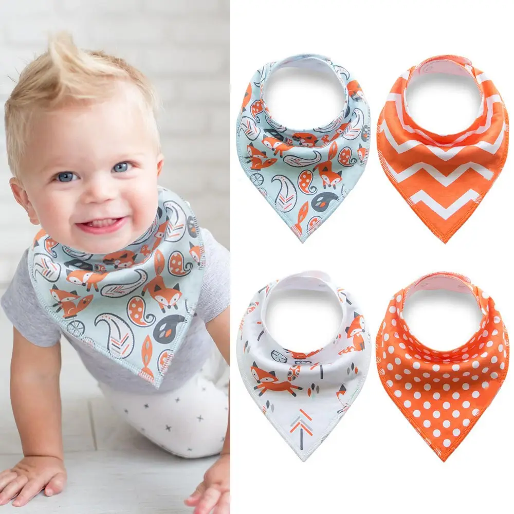 

4 Pcs/Lot Reusable Washable Cotton Baby Bibs Burp Cloth Print Arrow Wave Triangle Baby Bib Cotton Adjustable Bandana Infant Bibs