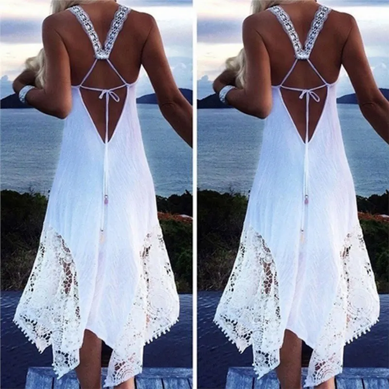 

Sexy Women Long Beach Dress 2018 White Beach Tunic Swimsuit Bikini Lace Cover Up Beach Swimwear Plus Size 5xl Swim Dress Tunic