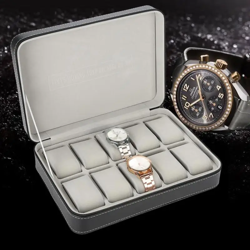 

10 Grids Watch Display Storage Box Zipper Travel Collector Case Organizer