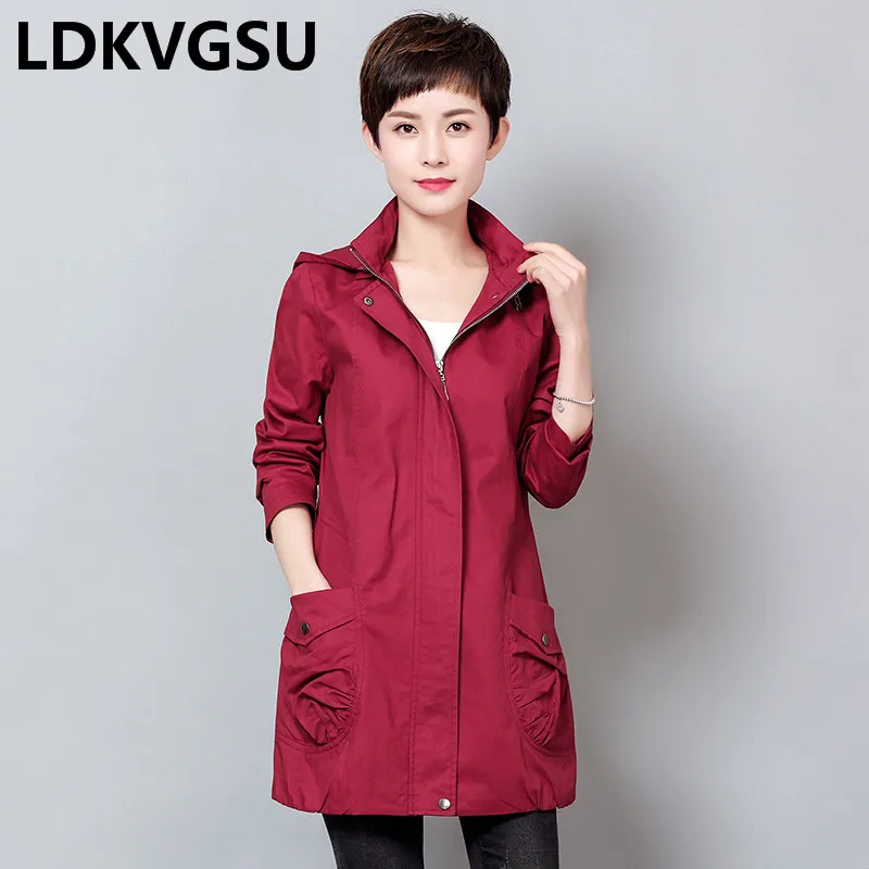 Automne 2018 5xl vent Grande Is524 Printemps Nouveau Veste Capuchon Green D'âge À Army Moyen red Survêtement Taille Amovible Occasionnel Dame De Mode Coton Coupe 6rrEqxHp
