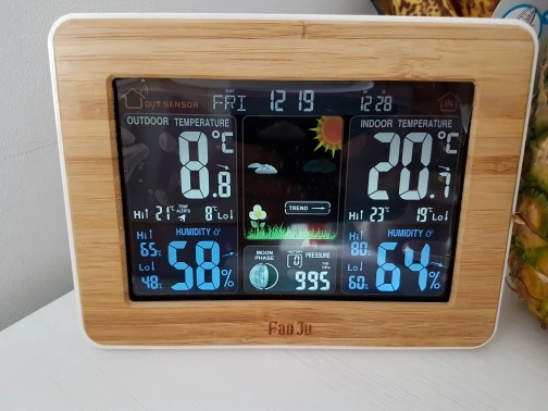 Réveil + Station météo sur Bois foncé naturel