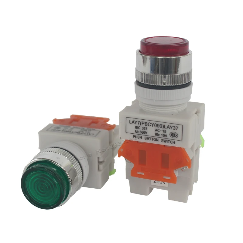 

22mm maintained illuminated push button switch 1NO1NC light lamp self lock latching switch fixed red green Y090-11DNZS