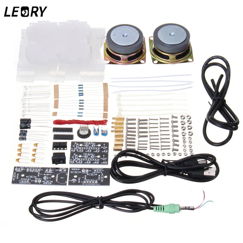 

LEORY Mini Amplifier Speaker 3W Computer Speaker DIY Kits Electronic Stereo Speaker Parts LED Amplifier Speaker 70x75x103mm