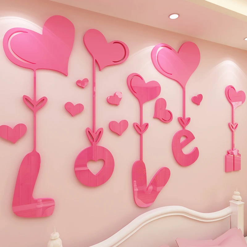 Love Wedding Room Decoration 3d Wall Stickers Living Room Bedroom Bedside Acrylic Wall Sticker