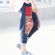pant women New ethnic style patch printed embroidery jeans female pants girl