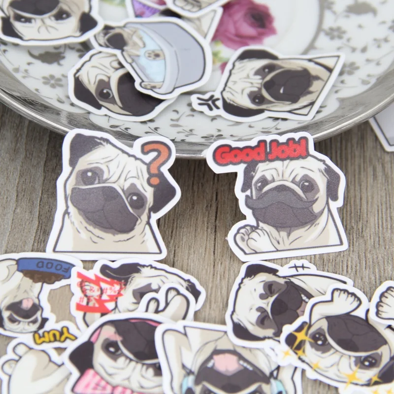 40 Pcs lot Pug expression paper Sticker Decal For font b Phone b font Car Case