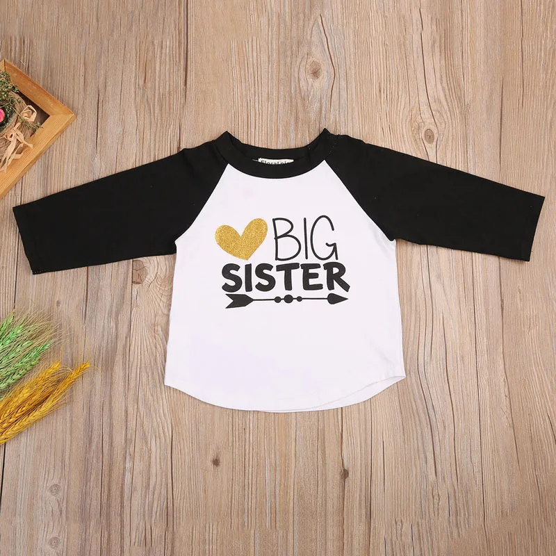 Новинка года, одежда для маленьких девочек Летняя хлопковая футболка с длинными рукавами и надписью «Big Sister» повседневная детская одежда, футболка Топ, Blusa 2-7Y