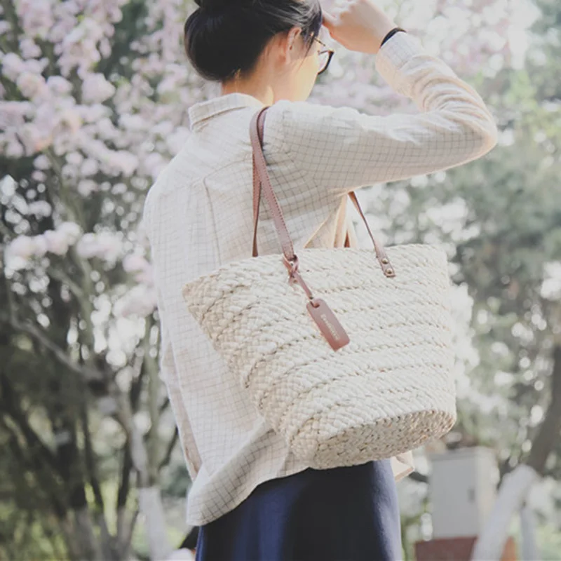 Women Bohemian Handbag Lady Summer Beach Straw Bags Female Weave Shopping Shoulder Bag Large Handmade Casual Simple Bag SS3030 (21)