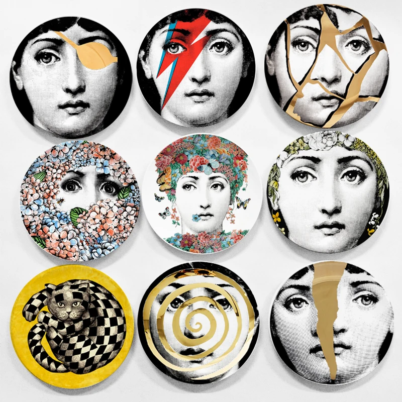 

Fashion Style Italy Designer Fornasetti Decorative Hanging Plates Lina Cavalieri Face Pattern Dish Ceramic Beauty Craft Decor