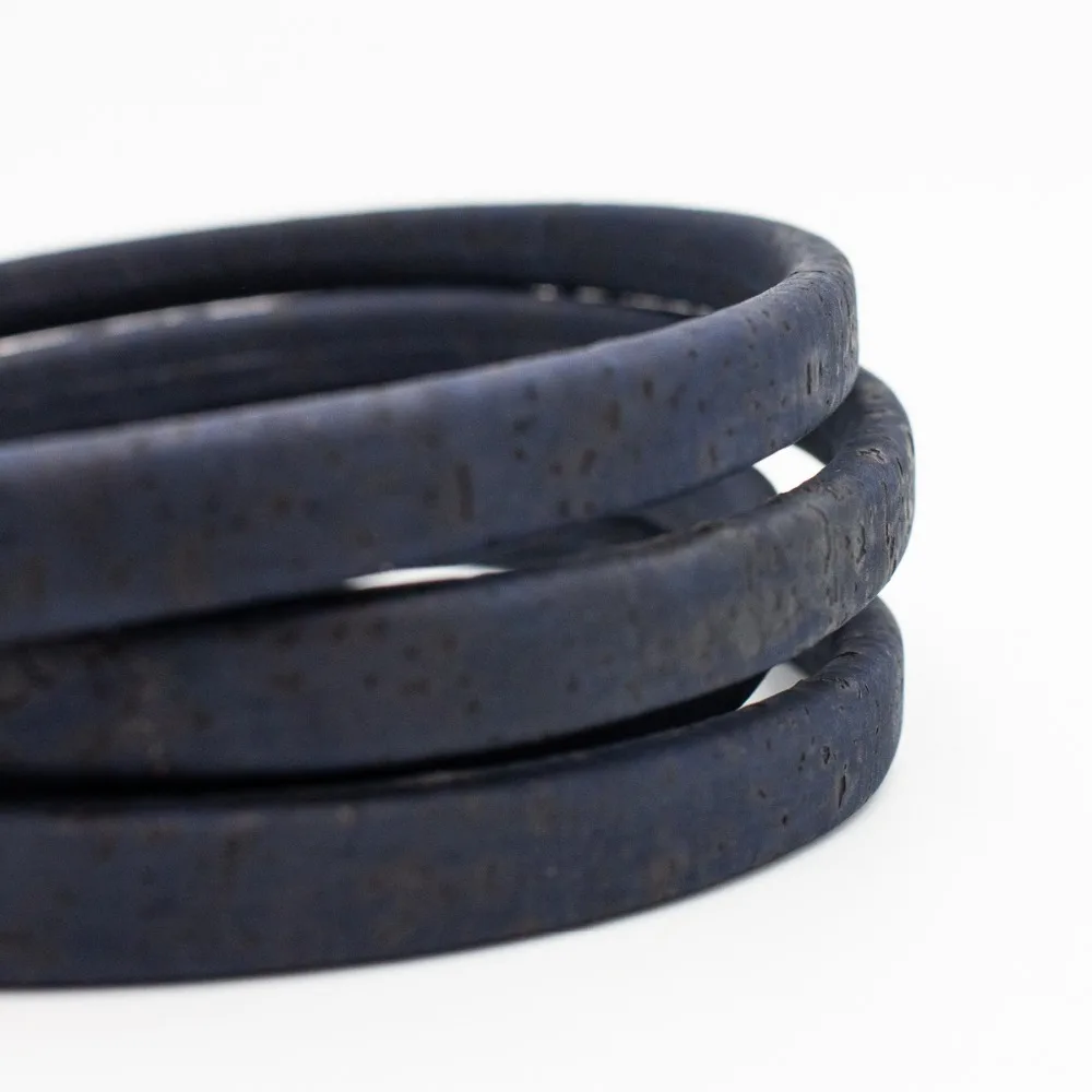 

10x5mm Dark Blue Licorice Leather Cork Cord Portuguese cork jewelry supplies /Findings cord vegan COR-324
