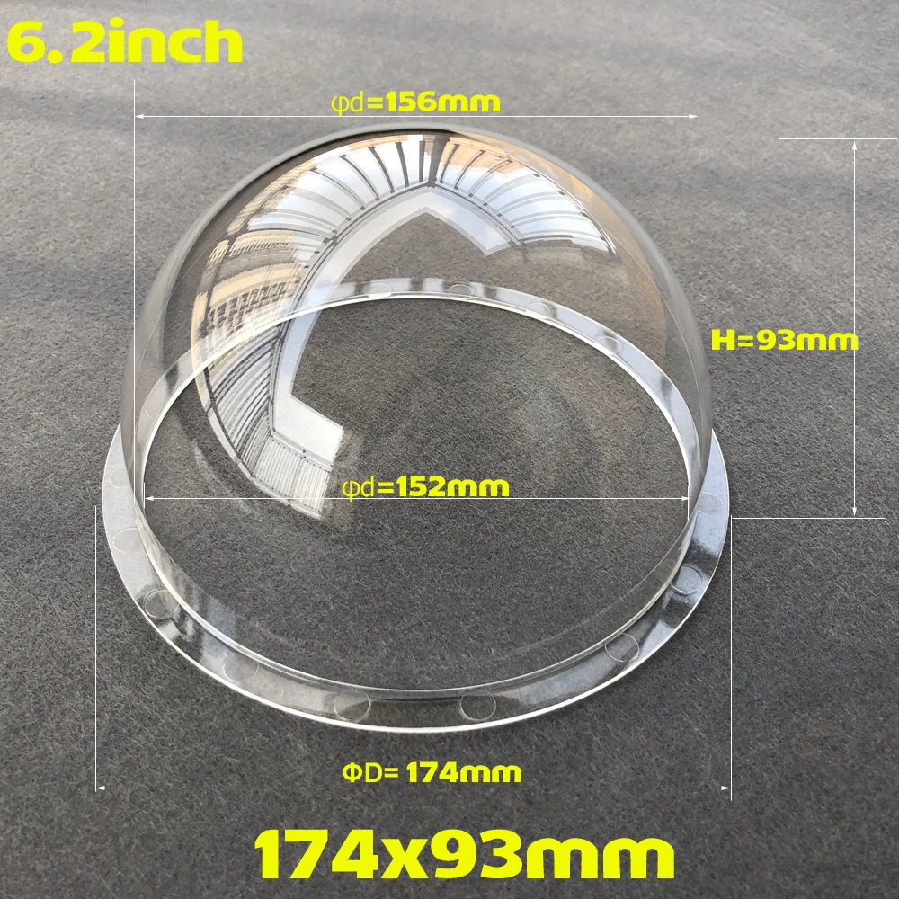 6,2 дюймовая акриловая камера для внутреннего/наружного видеонаблюдения, сменная прозрачная купольная камера безопасности, антивандальная купольная Прозрачная крышка 174x93 мм
