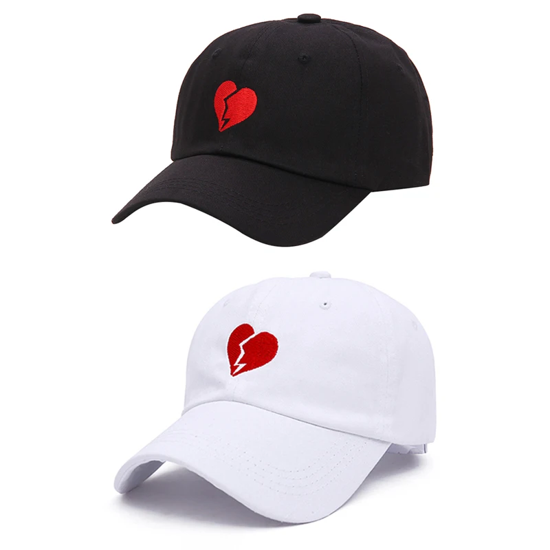 200 шт./лот Красное сердце вышивка Для мужчин Для женщин Snapback Hat модная универсальная пара Casquette Бейсбол Кепки шляпа черный, белый цвет
