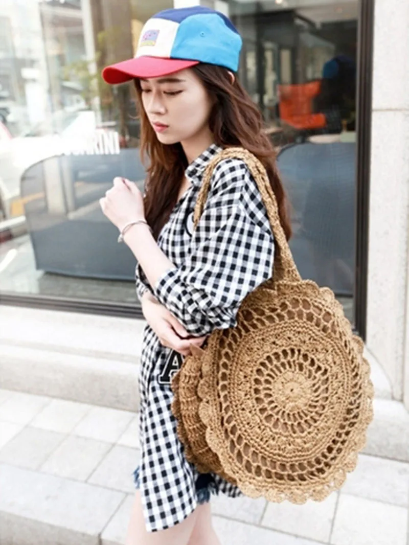 Women Bohemian Straw Bag Big Circle Summer Beach Handbags Vintage Rattan Female Shoulder Bag Handmade Travel Bolsa SS3016 (10)
