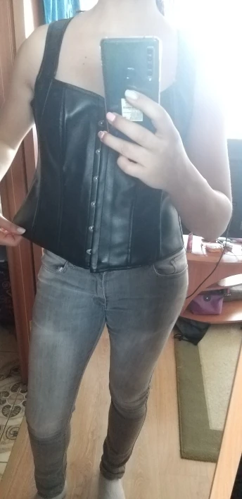 Black Leather Overbust Corset Plus Sizes photo review