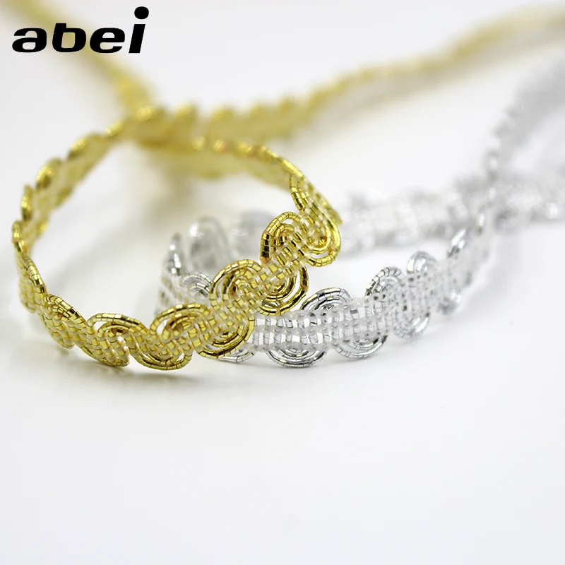 

8mm 10yards/lot Knitted Gold Silver Lace Trims Ribbon Tape DIY Wedding Scrapbook Crafts Handmade Patchwork Clothing Accessories