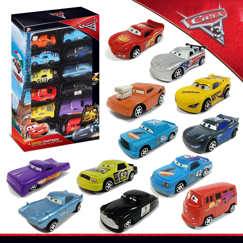 12 шт./компл. disney "тачки 3 Lightning McQueen черный Storm Jackson Mater 1:55 Пластик модель Машинки Игрушки для детей Рождественский подарок