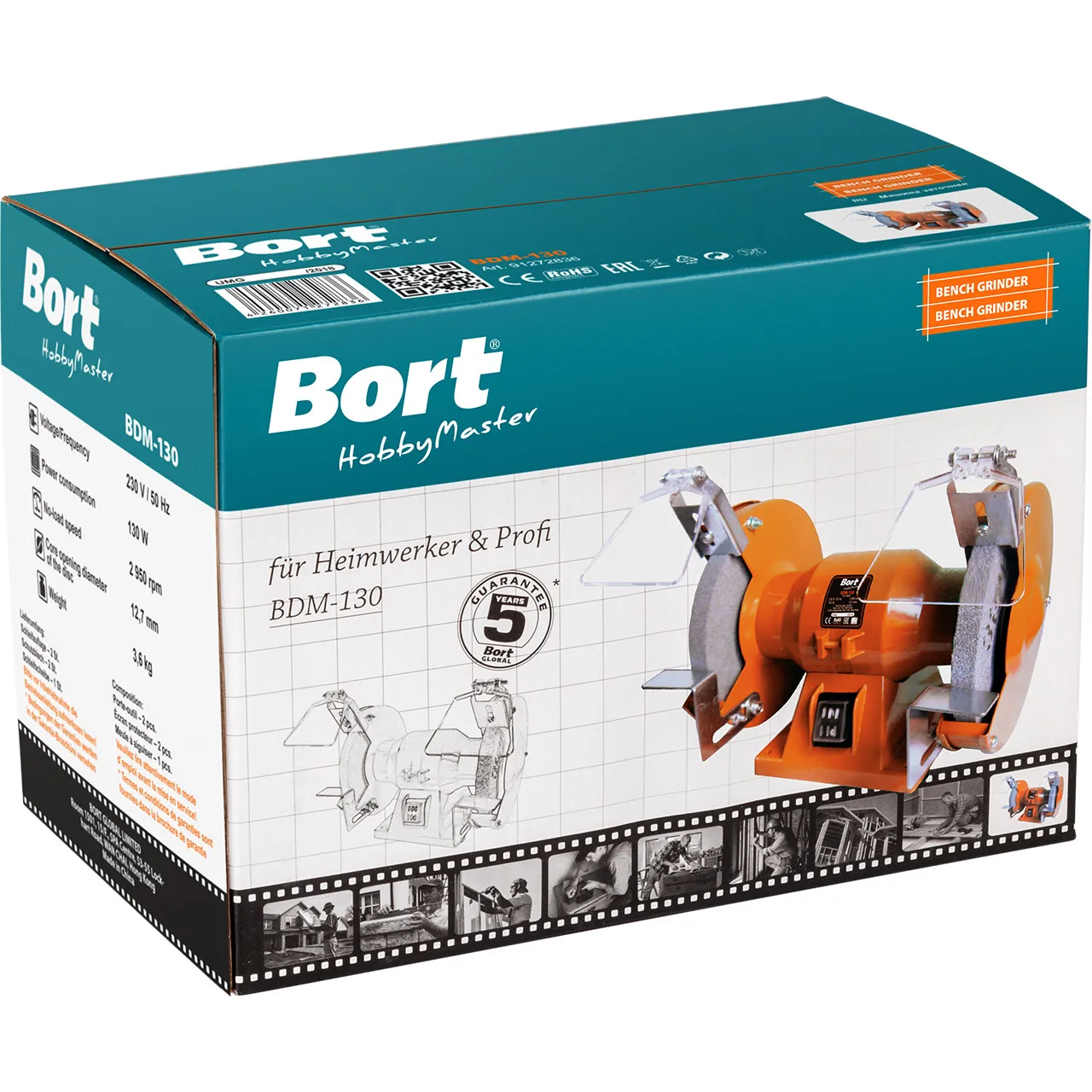 Машина заточная Bort BDM-130 (Мощность 130 Вт, Скорость холостого хода 2950 об/мин, посадочный диаметр диска 12,7 мм)