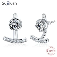 Suplush дизайн серьги гвоздики для женщин 925 серебро прозрачный CZ Модные Серьги очаровательные ювелирные изделия подарок PSER0111
