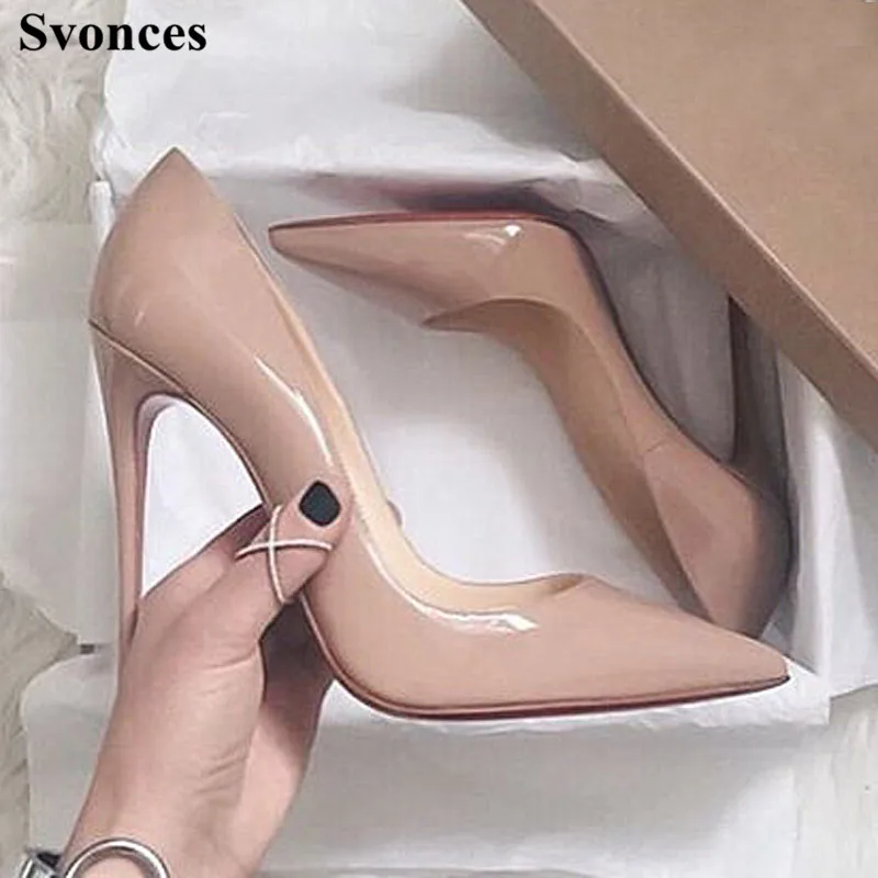 

Svonces Brand Shoes Woman High Heels 2019 Slip on Pointed Toe Nude Heels Plus Size 42 So Sexy Kate Pump Shoes Pigalle Party
