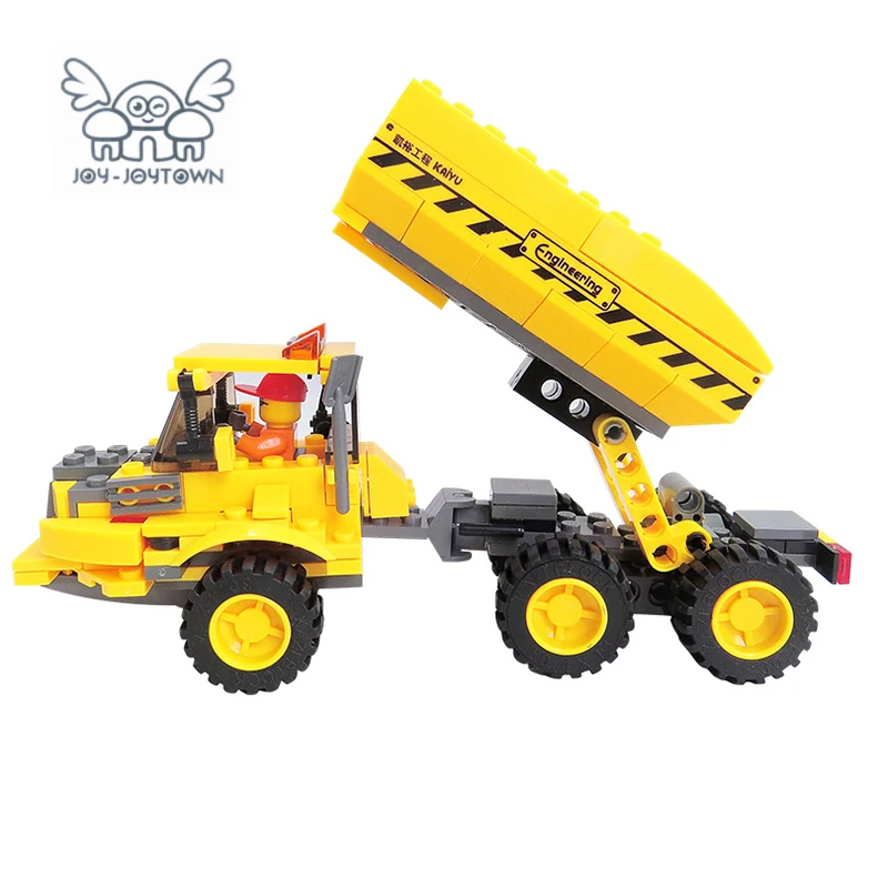 

JOY-JOYTOWN Children Educational Toys Yellow City Car Truck DIY Building Plastic 191pcs Block Sets Self Locking Bricks Boy Gifts