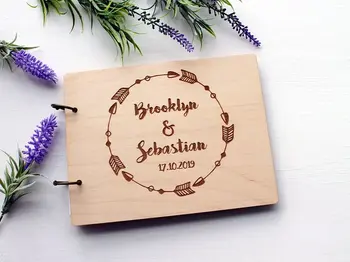 

Modern Custom Engrave Wedding Guest Book Alternatives Wooden Couple Name Wedding Guest Book With Hearts Personalised Album Photo